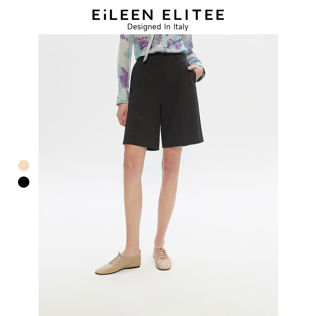 【25高智衣橱】朗姿欧洲EiLEEN ELITEE夏新款黑色短裤宽松休闲裤
