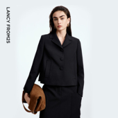 朗姿黑色高级感简约短外套商务平驳翻领通勤上衣2025年秋季 新款