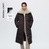 朗姿90白鹅绒狐狸毛领收腰长羽绒服保暖通勤长外套女2025冬季 新款