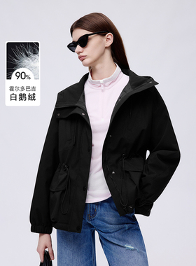 朗姿欧洲EiLEEN ELITEE霍尔多巴吉白鹅绒立领连帽羽绒服通勤外套