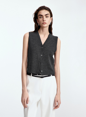 朗姿25针织v领马甲开衫通勤别致高级感气质无袖上衣春秋新款