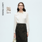 新款 朗姿醋酸复古珍珠波浪领衬衫 设计感气质通勤衬衣女2025年冬季