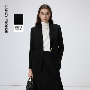 新款 半身裙西服2026年春季 朗姿醋酸黑金撞色西装 女 律师系列