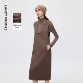 新款 朗姿羊绒深v领背心双面呢连衣裙老钱风气质时尚 裙2025年冬季