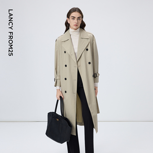 风衣通勤干练外套2026年春季 朗姿翻领可收腰长款 新款 漾25系列