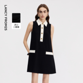 新款 连衣裙设计感短裙2026年夏季 领无袖 朗姿25三醋酸拼接撞色衬衫