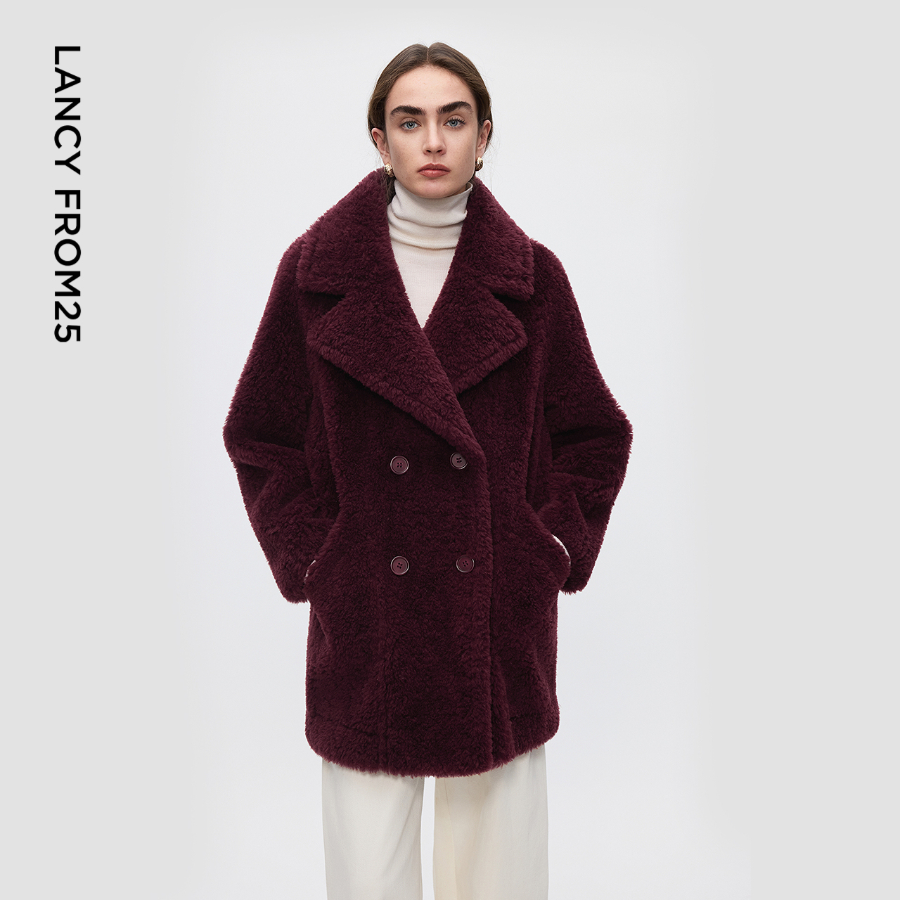 朗姿2021年冬季皮毛一体皮草外套