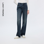 新款 朗姿纯棉阔腿裤 气质休闲2025年冬季 复古风牛仔裤 直筒高腰修身