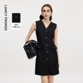 新款 朗姿V领收腰设计感小香风无袖 连衣裙赫本风短裙女2026年夏季