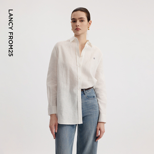 新款 朗姿亚麻老钱风长袖 翻领上衣2026年春季 高智感通勤时尚 女 衬衫