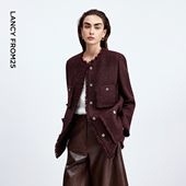 新款 朗姿绵羊毛长款 粗花呢流苏短外套女小香风设计感2025年秋季