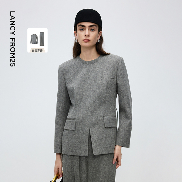 朗姿设计感高端圆领西装 子高级感气质轻职场西服2025年 裤 外套