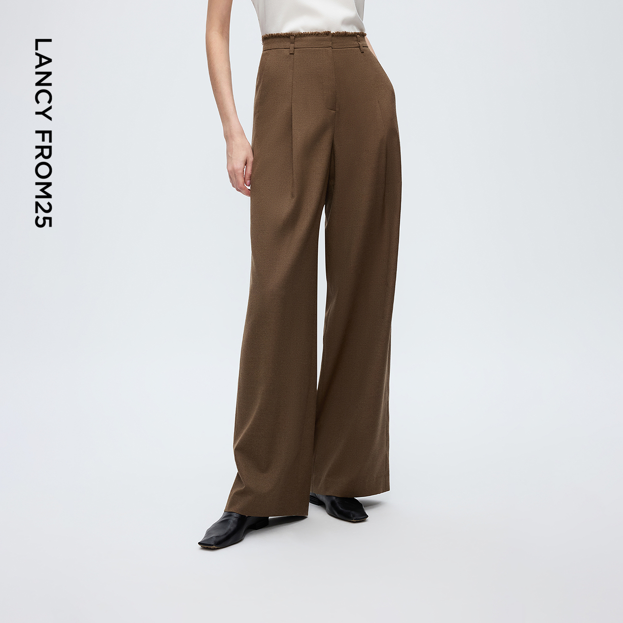 【高智衣橱】朗姿羊毛高腰直筒干练西裤通勤风率性雅致阔腿裤女