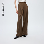 女 朗姿高智衣橱羊毛高腰直筒西裤 王楚然同款 通勤风率性阔腿裤