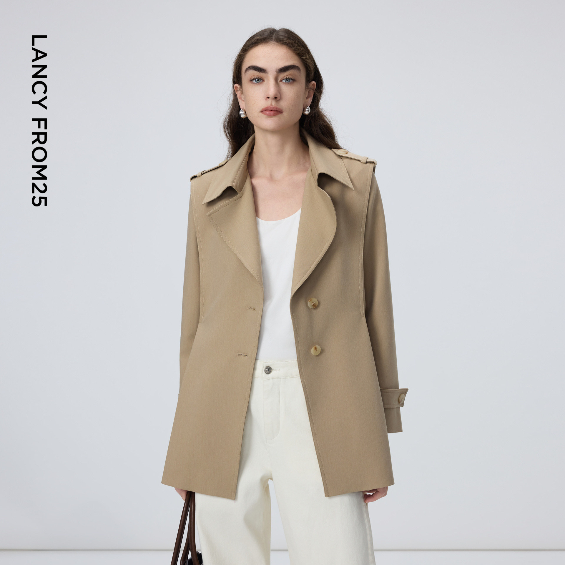 朗姿英伦风气质通勤百搭深米色风衣2026春季新款中长款休闲外套