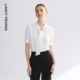 朗姿2025年夏季 塔飘带商务打底上衣女 短袖 新款 白色系带通勤衬衫