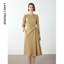 朗姿2024冬季新款法式设计感收腰中长款气质轻礼连衣裙高级感裙子