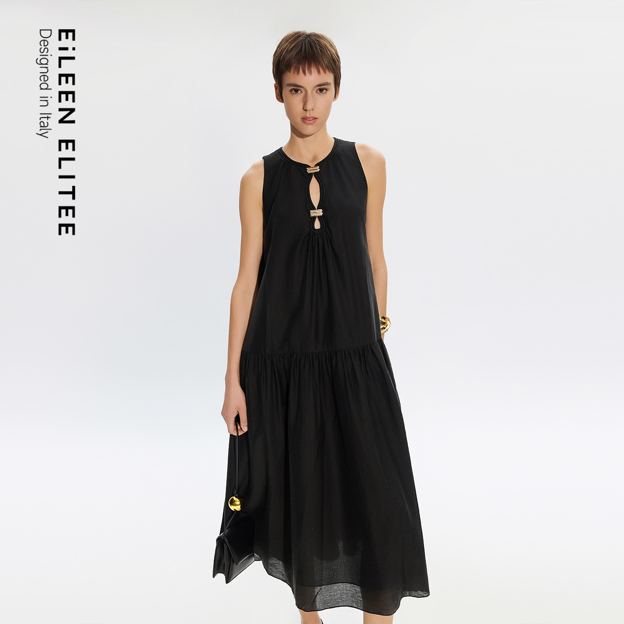 莱赛尔纤维 镂空圆领 无袖A摆