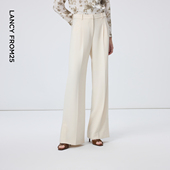 新款 2026年春季 优雅气质干练通勤西裤 朗姿高腰开衩垂坠感阔腿西裤