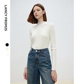 朗姿可机洗法式 百搭打底毛针织衫 高级感显瘦短款 毛衣2024年新款