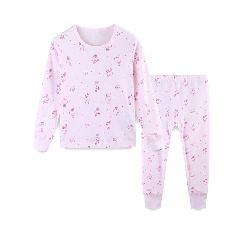 新款日本郡是GUNZE儿童内衣春秋纯棉圆领女中大童秋衣裤套装