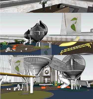 SU模型现代新中式新亚洲小区展示示范区庭院景观草图大师sketchup