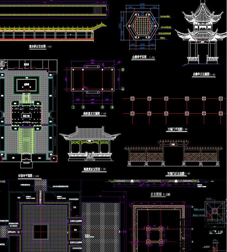 中式殡仪馆墓地景观规划设计植物景墙铺地入口牌坊凉亭cad施工图