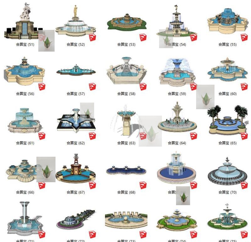 sketchup欧式异形圆形多边形雕塑涌泉喷泉水钵水景SU模型景观小品-封面