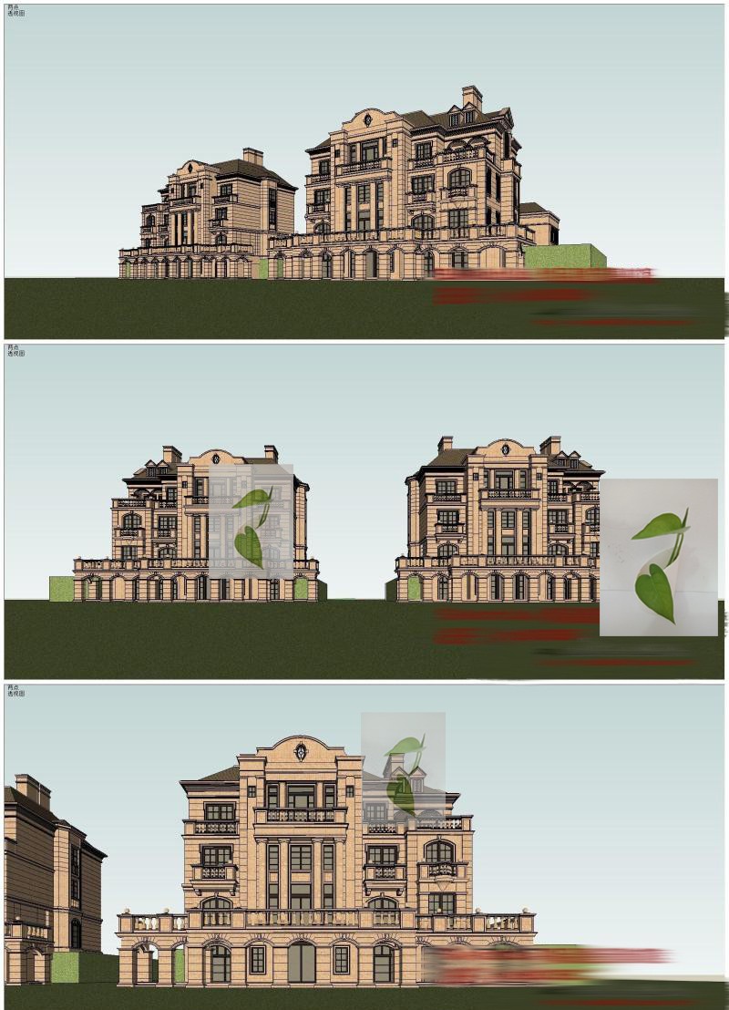 su 欧式新古典绿城风格自建房别墅住宅建筑设计草图大师su模型