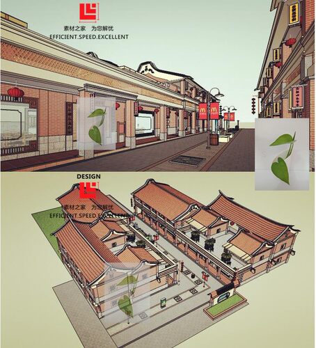 中式闽南风格商业街特色小镇步行街别墅民居建筑SU模型草图大师