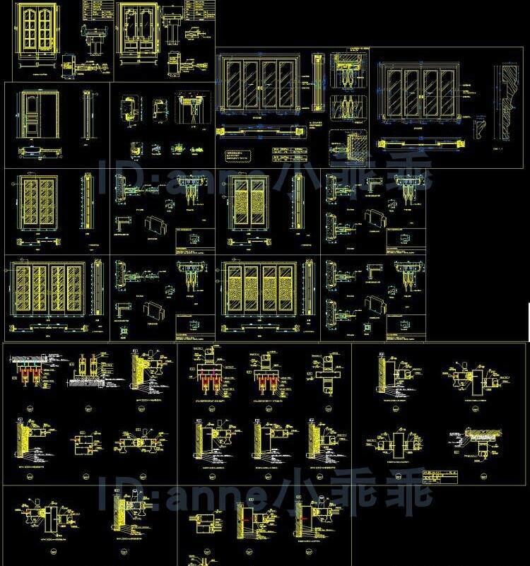 现代家装cad吊轨移门厨房推拉门cad节点剖面详图大样图cad施工图