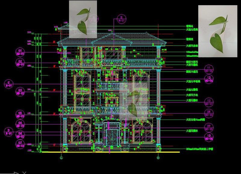 欧式风格别墅豪宅大理石石材干挂外立面安装图节点设计CAD施工图