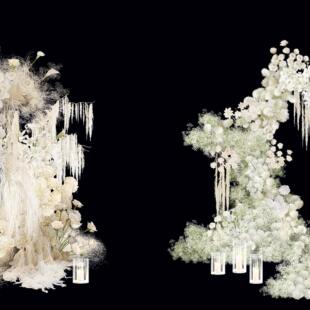 白绿色毛毛龙须草羽毛手绘花艺婚礼效果图psd源文件素材