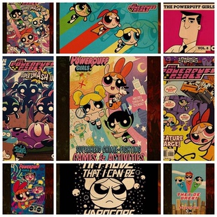 飞天小女警海报 Powerpuff Girls少女寝室牛皮纸壁画墙贴装饰画