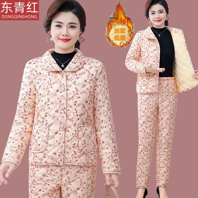 妈妈碎花新款冬季棉衣棉裤套装中老年加绒棉袄加厚保暖两件套洋气,女装/女士精品,时尚套装,淘宝优惠券,粉丝福利购,淘宝优惠卷