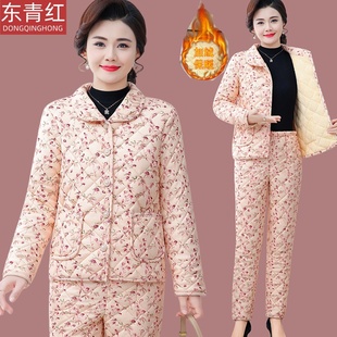 套装 棉衣棉裤 中老年加绒棉袄加厚保暖两件套洋气 冬季 妈妈碎花新款