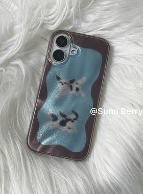 向日的浆果in韩系小众时髦高级感蓝灰撞色可爱小狗简约适用苹果16pro手机壳iphone15promax/14/13保护套防摔