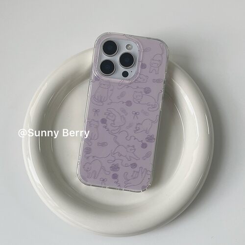 向日的浆果ins韩系小众夏日单品治愈可爱紫色小猫印花适用苹果17pro手机壳iphone16promax/15/14保护套防摔