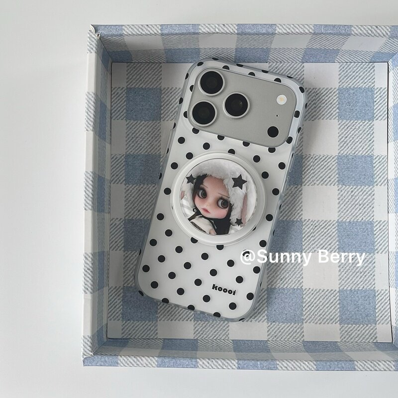 向日的浆果ins韩系小众古早味甜酷黑波点古董娃娃磁吸适用苹果17