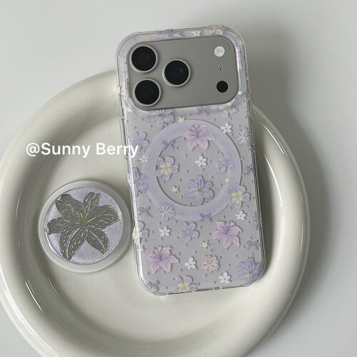 向日的浆果ins韩系小众温柔紫色系少女心花朵百合花磁吸适用苹果17pro手机壳iphone16promax/14/15保护套防摔
