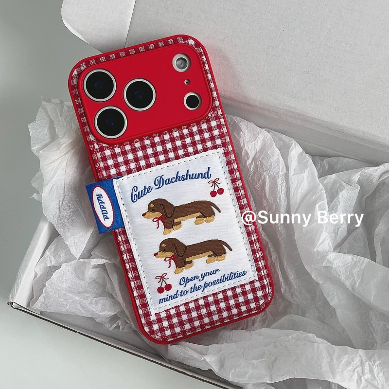向日的浆果ins韩系小众秋冬红格子便签贴布腊肠狗樱桃适用苹果17pro手机壳iphone16promax/14/15保护套防摔,3C数码配件,手机保护套/壳,淘宝优惠券,粉丝福利购,淘宝优惠卷