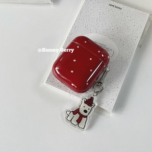 向日的浆果ins小众简约新年喜庆红波点西高地挂件适用airpods4蓝牙耳机壳airpods2pro/3保护套苹果二代耳机套