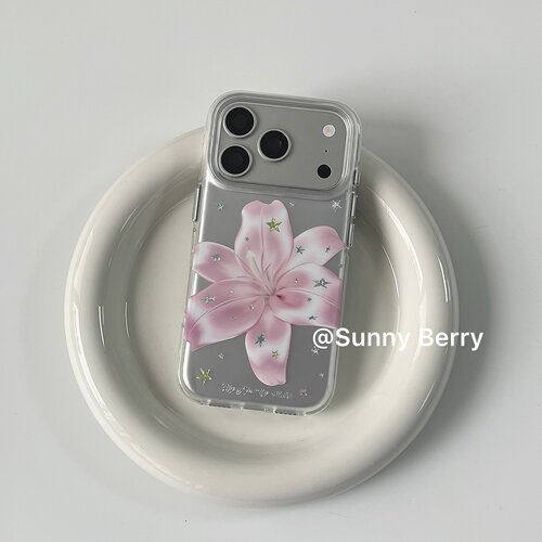 向日的浆果ins韩系小众春夏时髦银少女珠光感粉色百合花适用苹果17pro手机壳iphone16promax/14/15保护套防摔