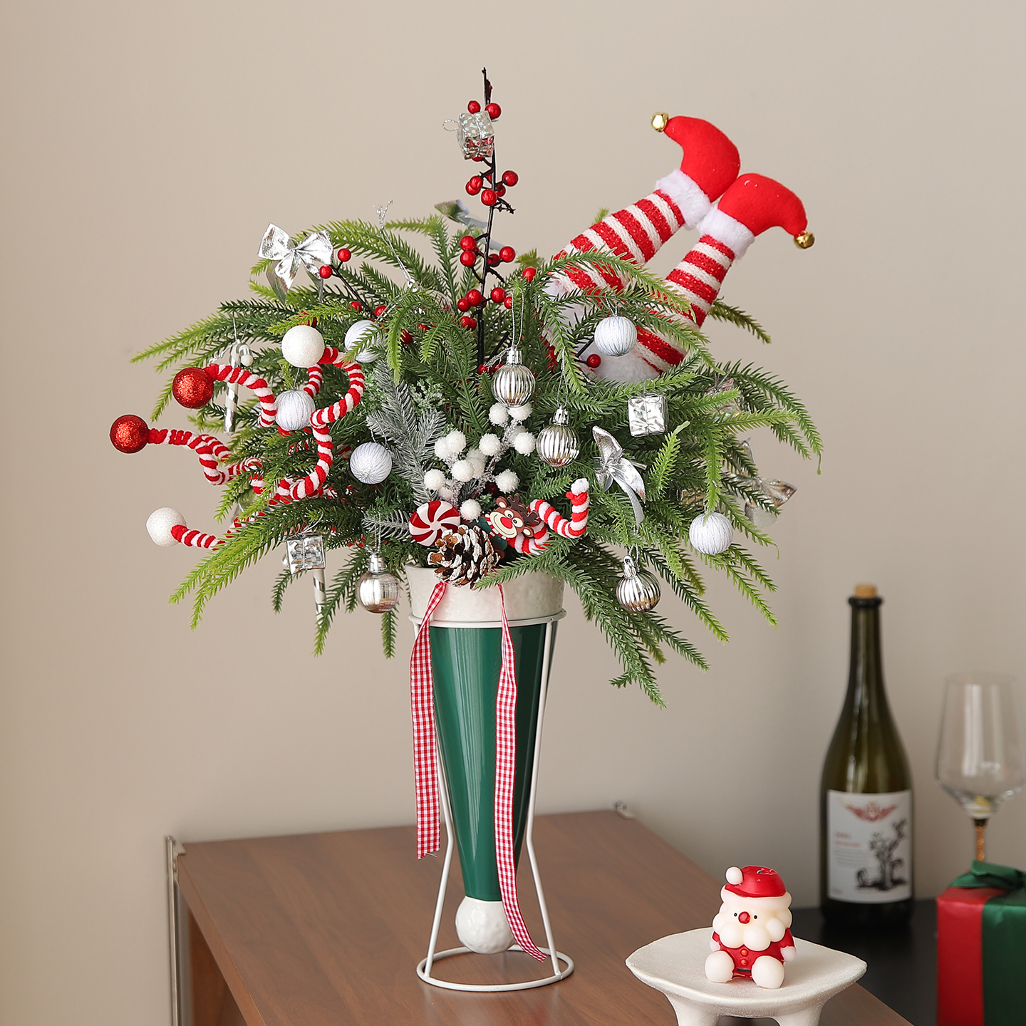 圣诞节花束仿真绿植松枝高级感摆设橱窗装饰场景氛围布置拍摄道具