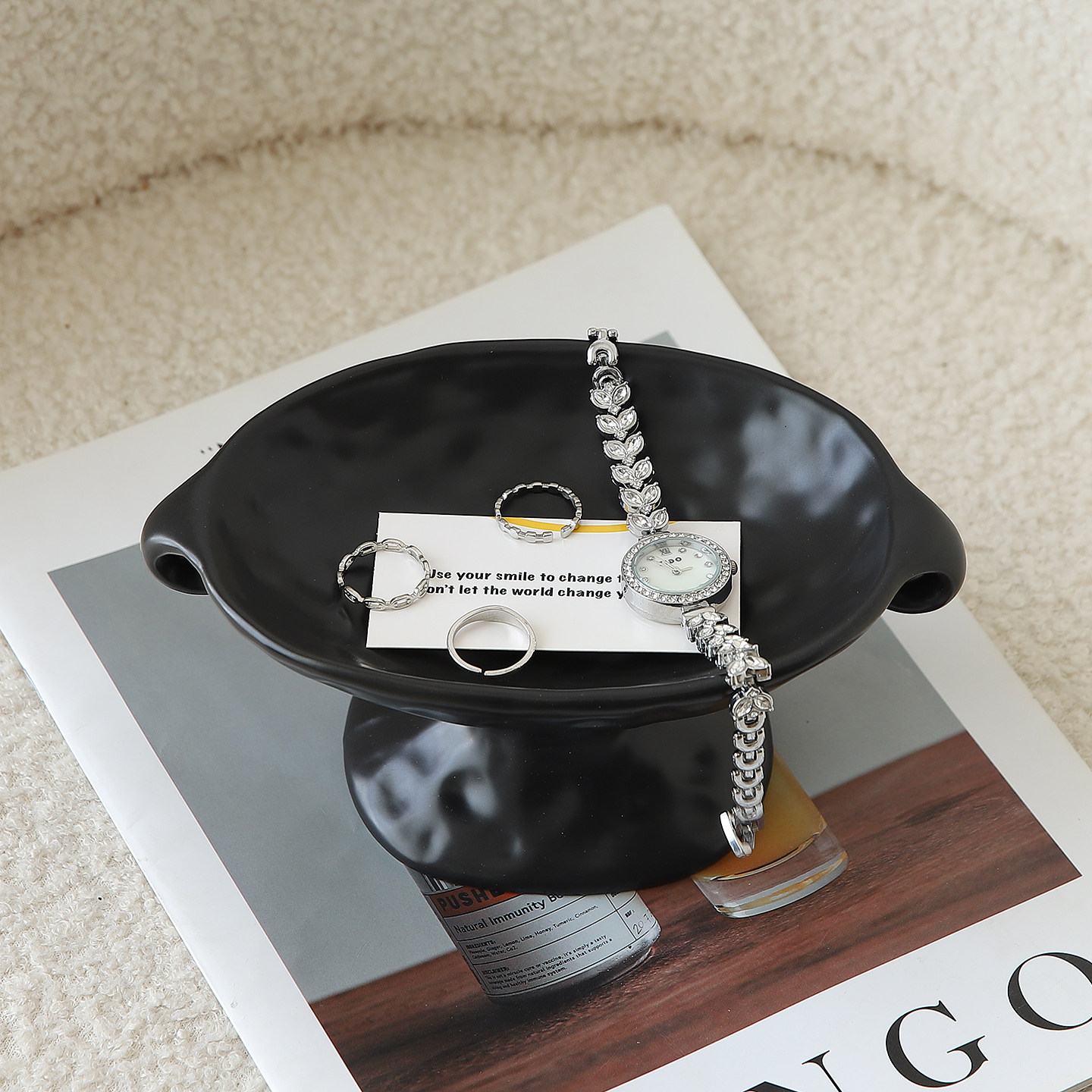 轻奢复古陶瓷香薰托盘桌面中古风摆件高级感小众侘寂风首饰收纳盘,家居饰品,桌面摆件,淘宝优惠券,粉丝福利购,淘宝优惠卷