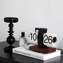 轻奢自动翻页时钟桌面摆件复古机械表摆台式数字钟表创意客厅装饰