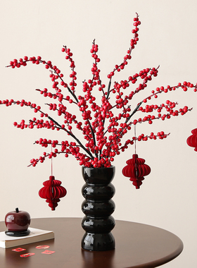乔迁之喜发财果红果仿真花电视柜摆件新年家里喜庆氛围布置装饰品