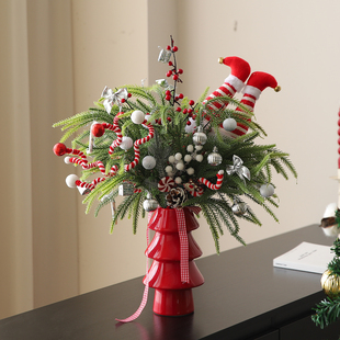 圣诞节假花仿真花束ins氛围感仿真松枝绿植装饰花瓶摆件拍摄道具