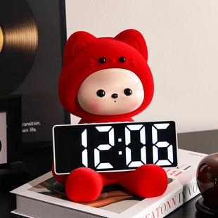 可爱小猫桌面电子时钟摆件摆台式钟表摆放式儿童女孩创意座钟装饰