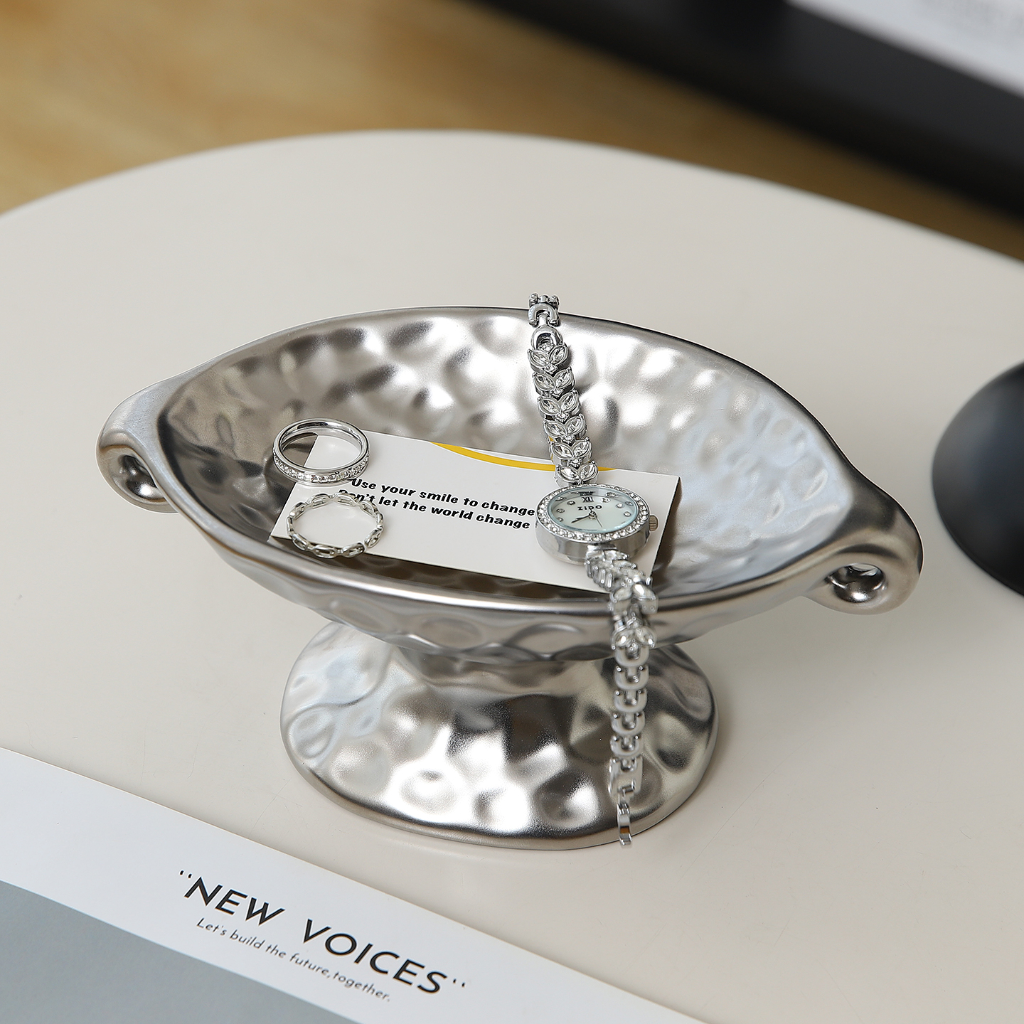 复古香薰首饰陶瓷双耳收纳托盘中古风梳妆台装饰品摆件高级感小众